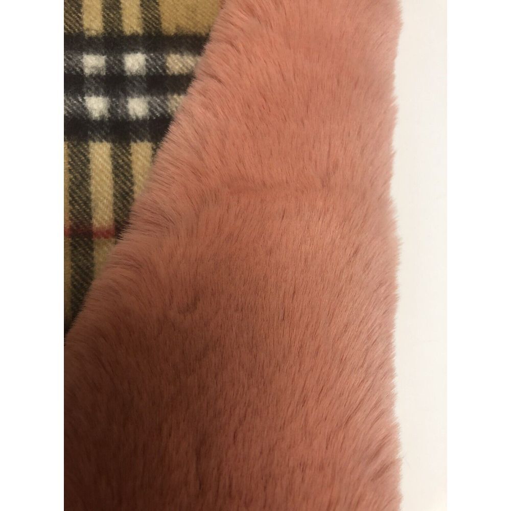 Burberry Vintage Check Cashmere Solid Pale Pink Faux Fur Scarf Italy New‎ - Picture 9 of 11